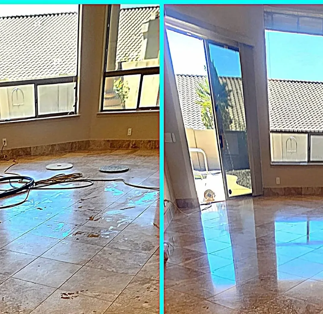 Diamond abrasive polishing a marble floor in a Phoenix home