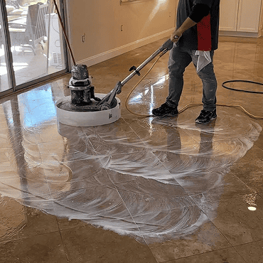 Professional natural stone cleaning in progress