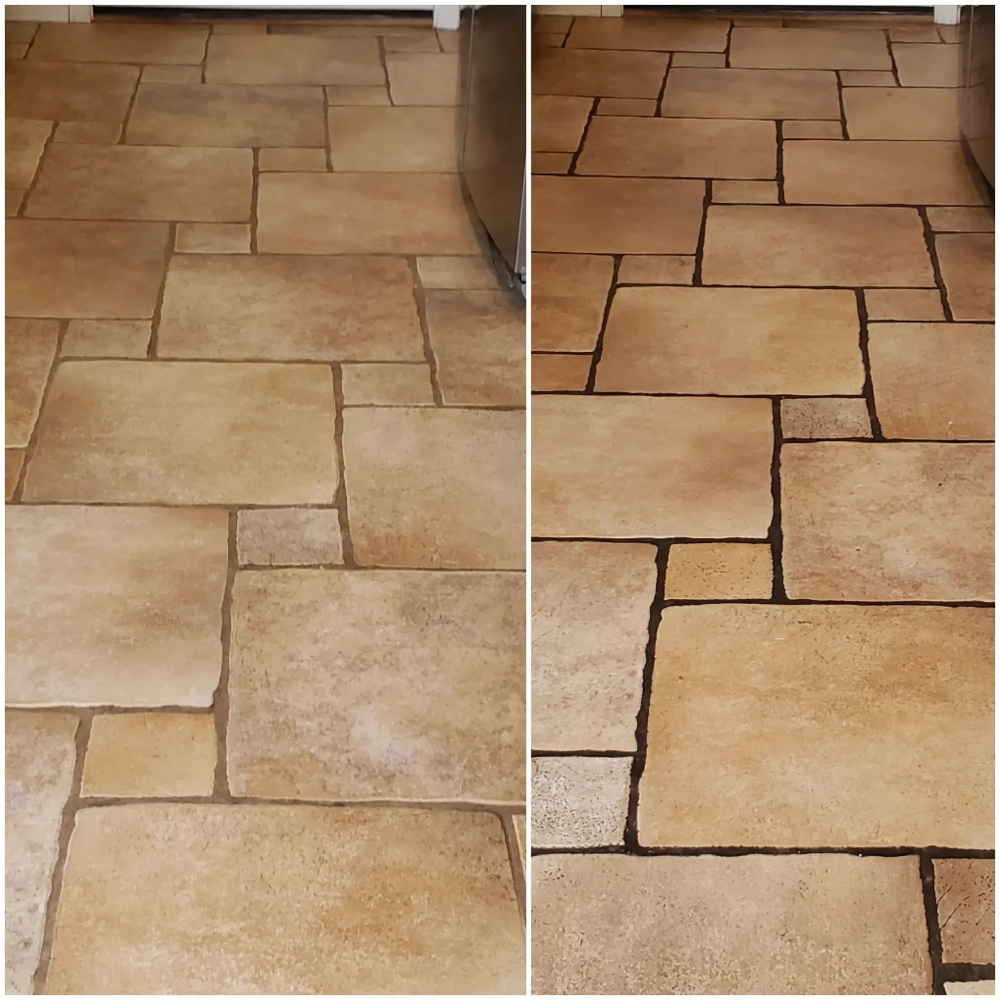 Travertine tile and grout cleaning before and after